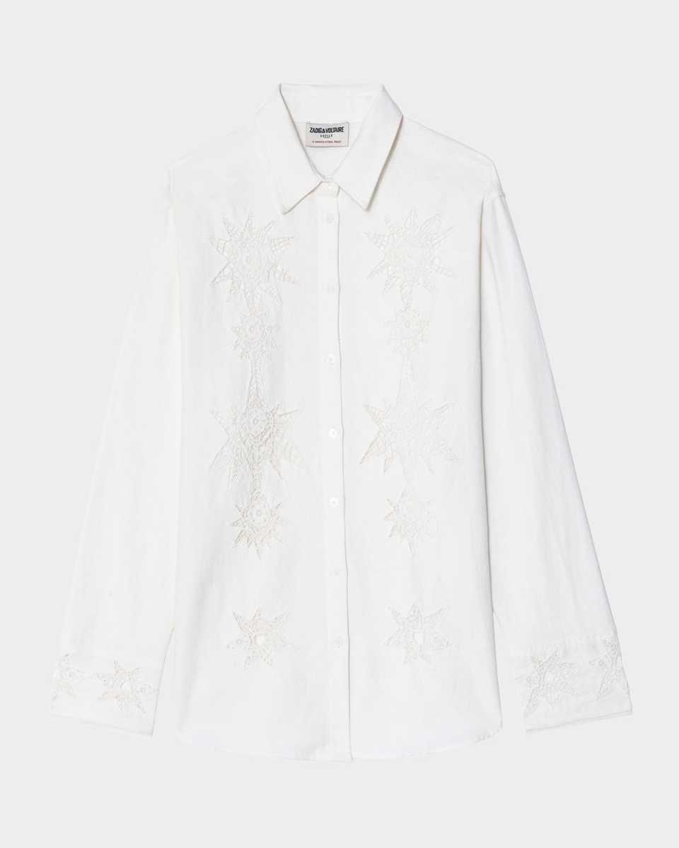 Morning Embroidered Button-Front Shirt